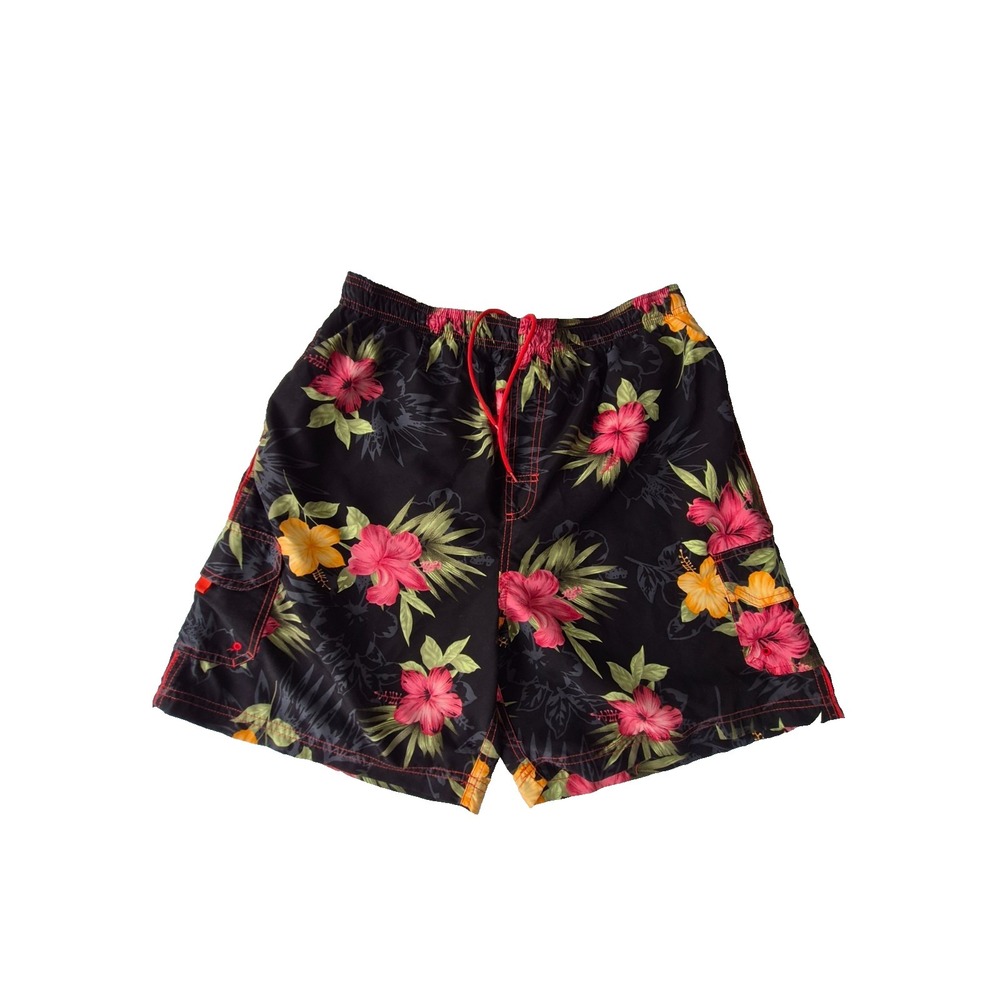 Sand N Sun Tropical Floral Swim Trunks Mens‎ Size M Black Hawaiian Board Shorts